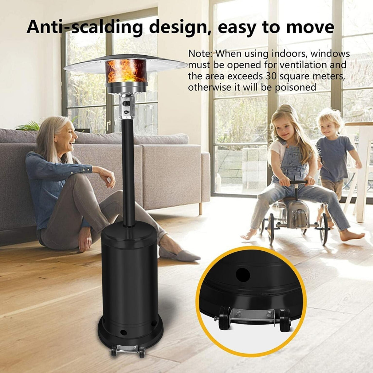 Outdoor Patio Heater With Wheels,Propane 46,000 BTU