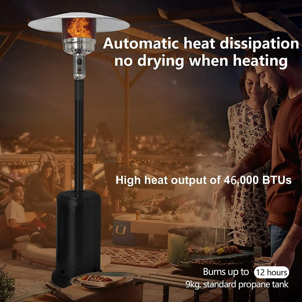 Outdoor Patio Heater With Wheels,Propane 46,000 BTU