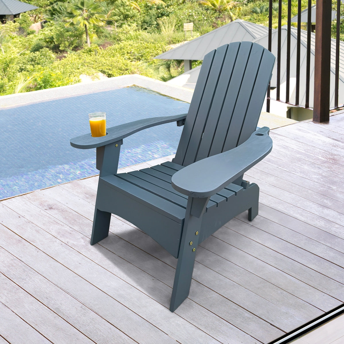 Outdoor Patio Indoor Wood Adirondack Chair with An Hole To Hold Umbrella on The Arm