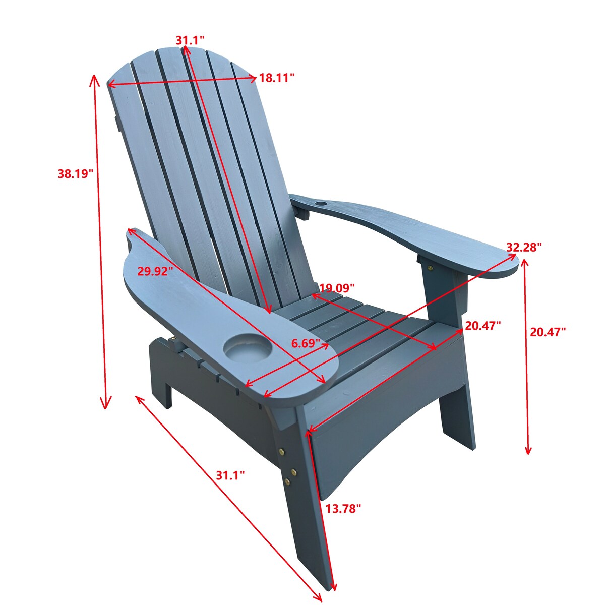 Outdoor Patio Indoor Wood Adirondack Chair with An Hole To Hold Umbrella on The Arm