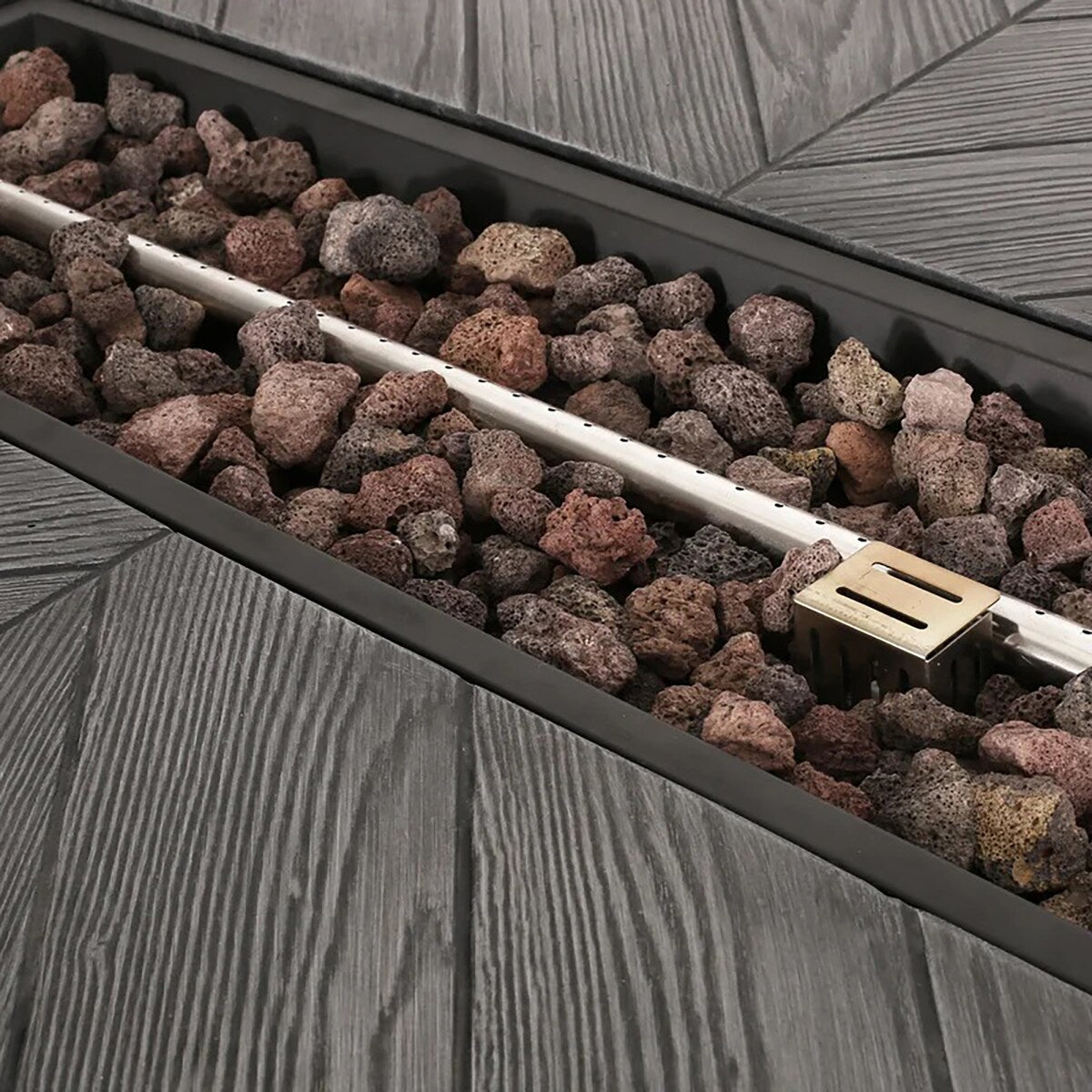 Rectangle Outdoor Patio Propane Fire Pit Concrete Wood-Pattern Fire Table