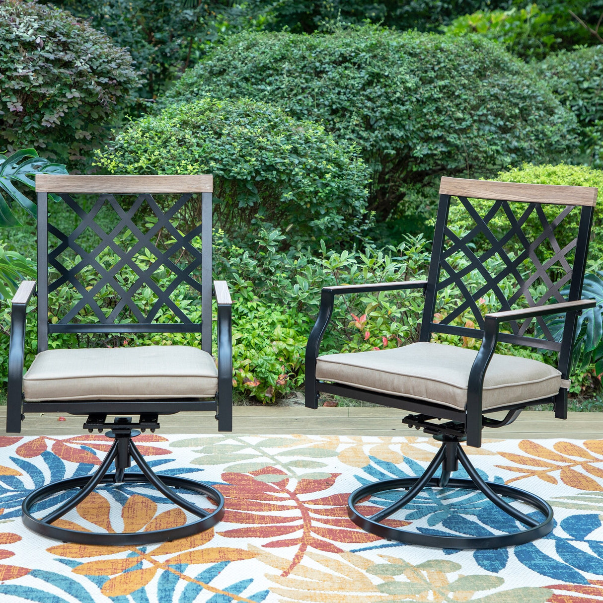 MAISON ARTS Outdoor Patio Swivel Dining Chairs (Set of 2) with Feathers of E-coating and Weather-resistance