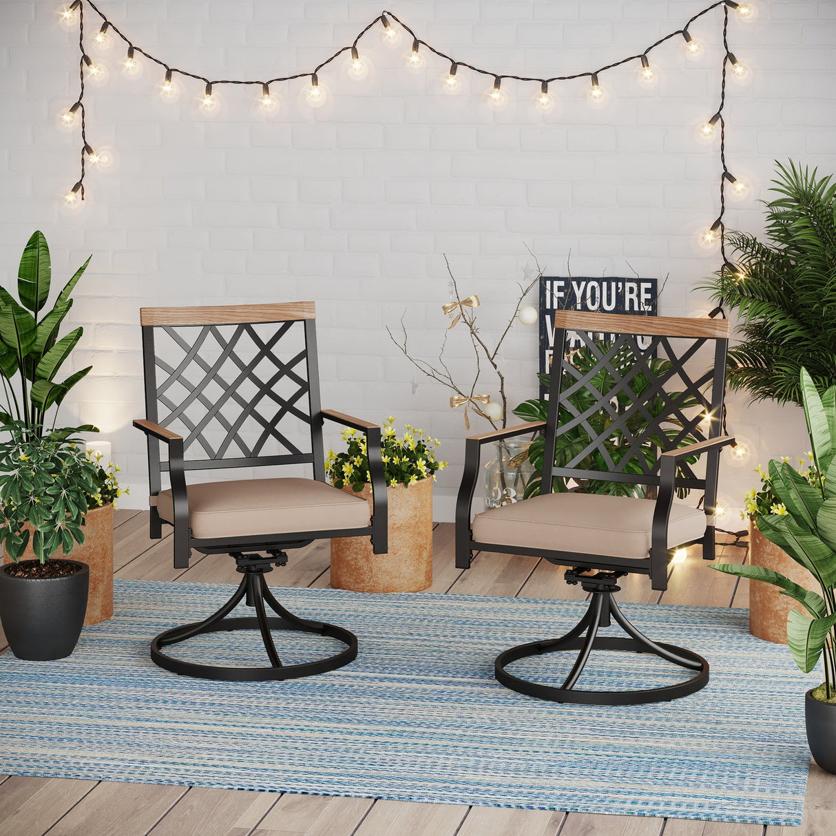 MAISON ARTS Outdoor Patio Swivel Dining Chairs (Set of 2) with Feathers of E-coating and Weather-resistance