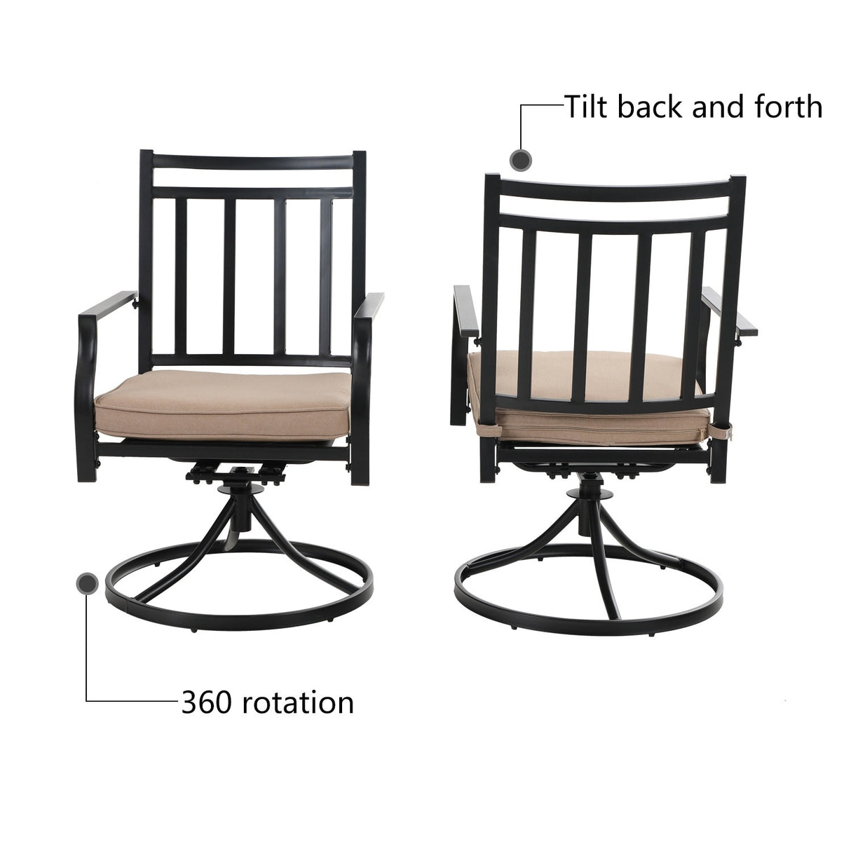 MAISON ARTS Outdoor Patio Swivel Dining Chairs (Set of 2) with Feathers of E-coating and Weather-resistance