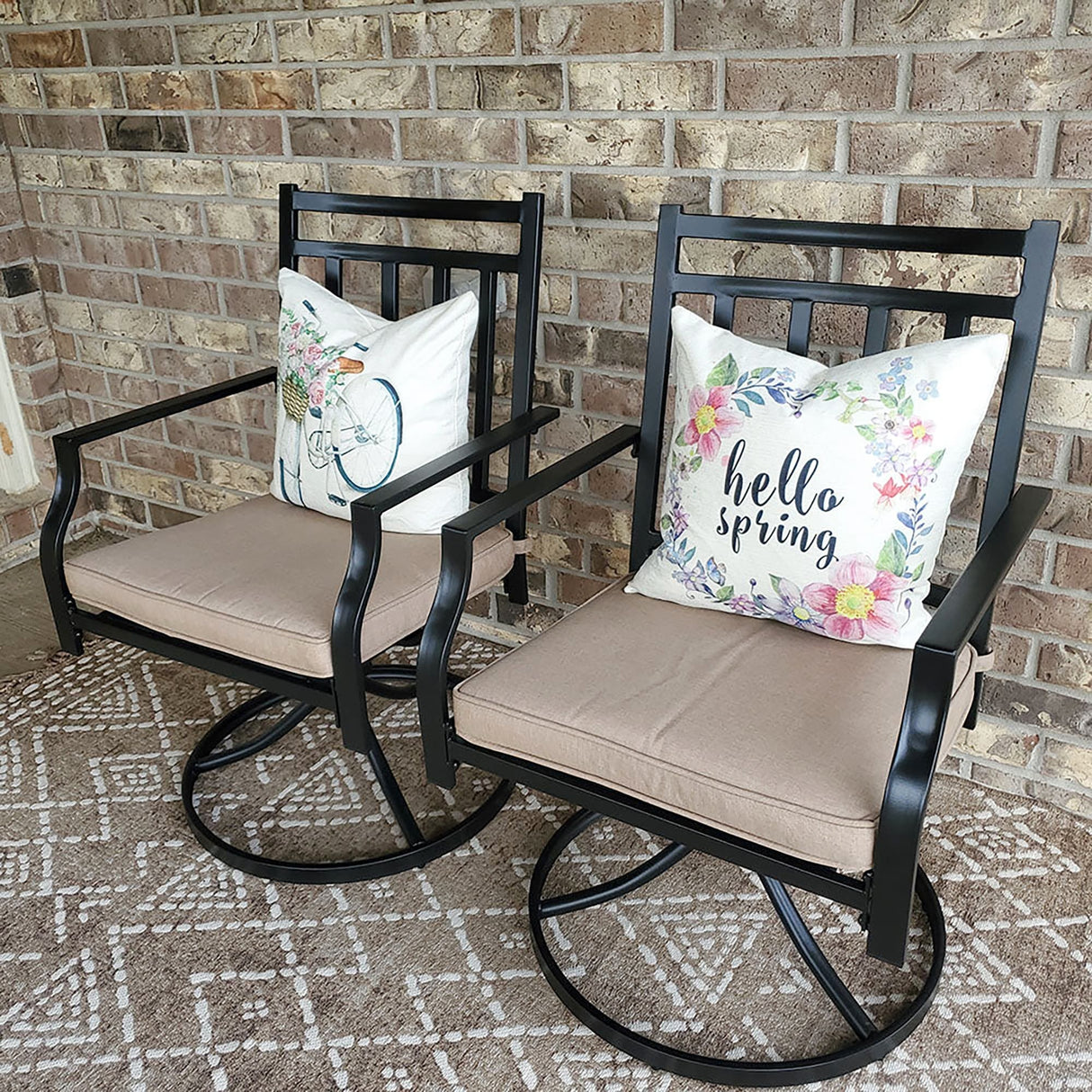 MAISON ARTS Outdoor Patio Swivel Dining Chairs (Set of 2) with Feathers of E-coating and Weather-resistance