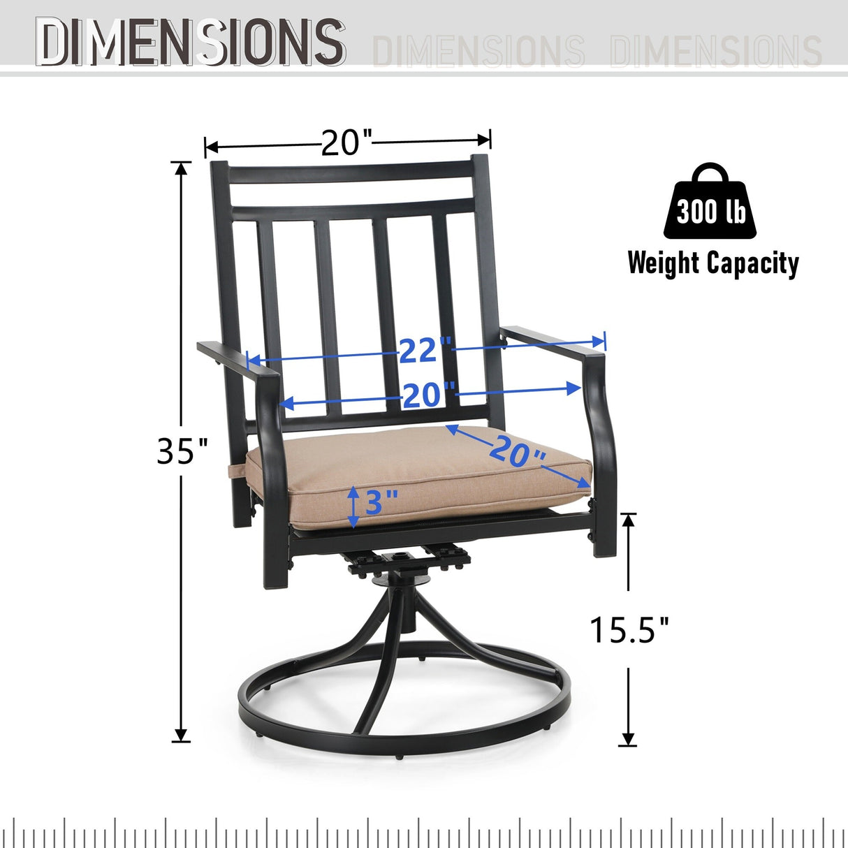 MAISON ARTS Outdoor Patio Swivel Dining Chairs (Set of 2) with Feathers of E-coating and Weather-resistance