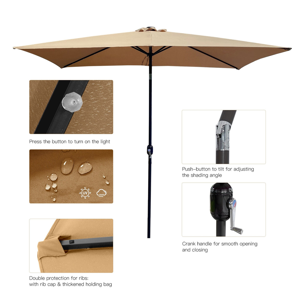 10 Ft x 6.5 Ft Rectangular Market Outdoor Patio Umbrella