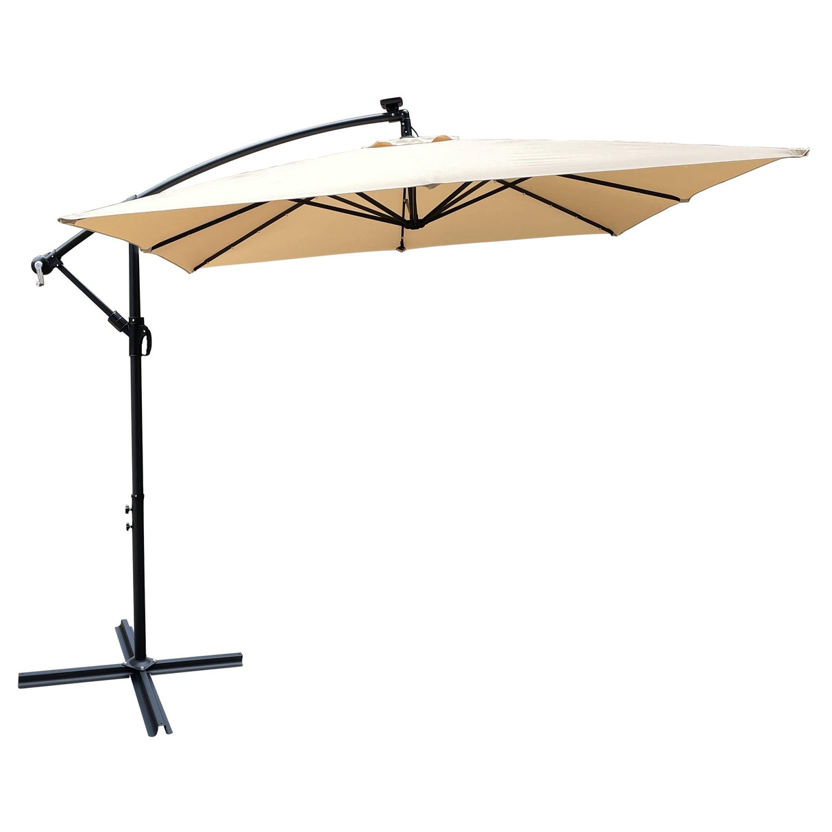 Outdoor Market Umbrella with Base and Solar Powered LED Lights