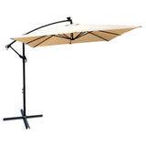 Outdoor Market Umbrella with Base and Solar Powered LED Lights