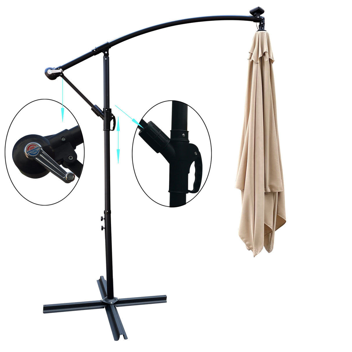 Outdoor Market Umbrella with Base and Solar Powered LED Lights