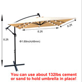 Outdoor Market Umbrella with Base and Solar Powered LED Lights