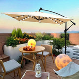 Outdoor Market Umbrella with Base and Solar Powered LED Lights