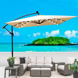 Outdoor Market Umbrella with Base and Solar Powered LED Lights