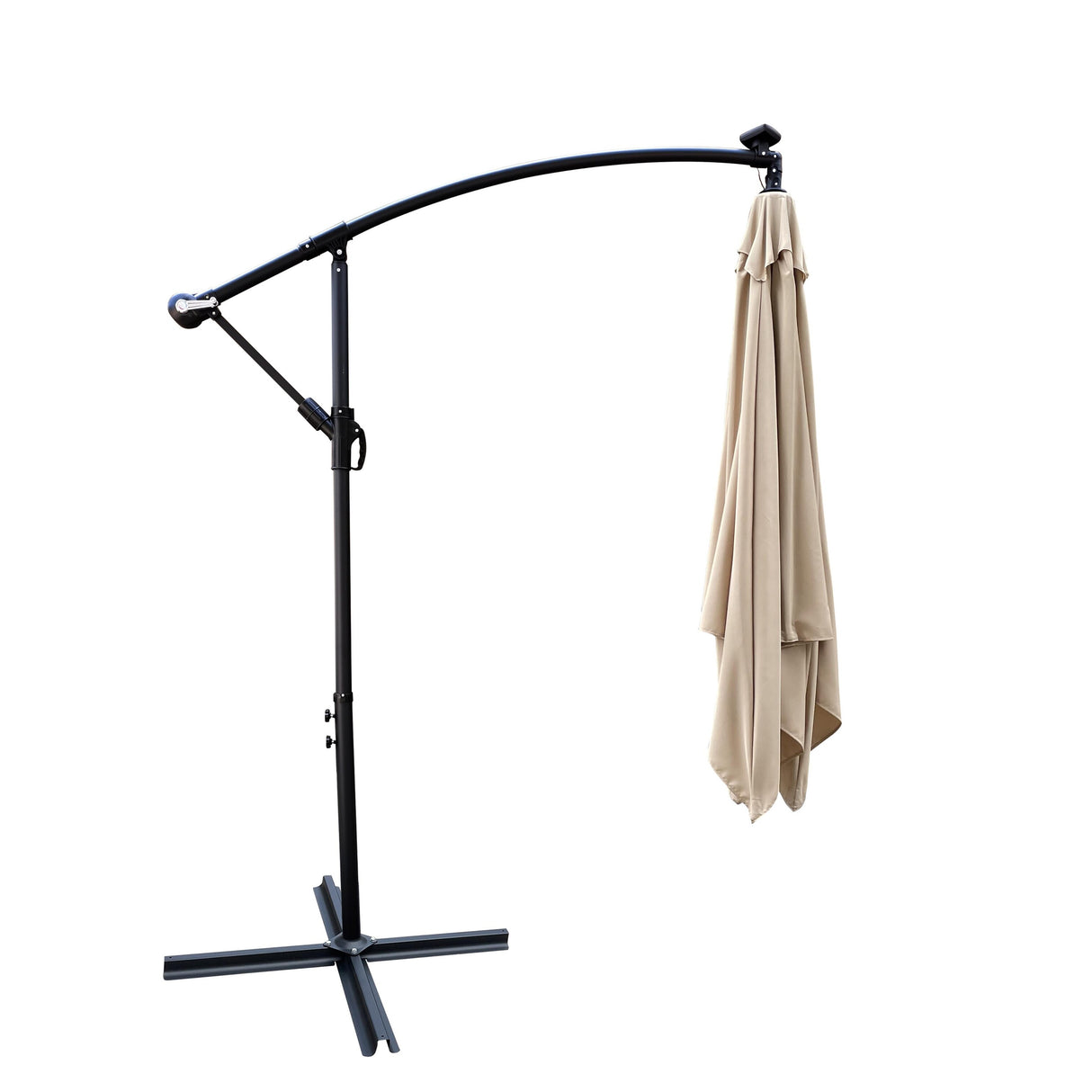 Outdoor Market Umbrella with Base and Solar Powered LED Lights