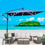 Outdoor Market Umbrella with Base and Solar Powered LED Lights