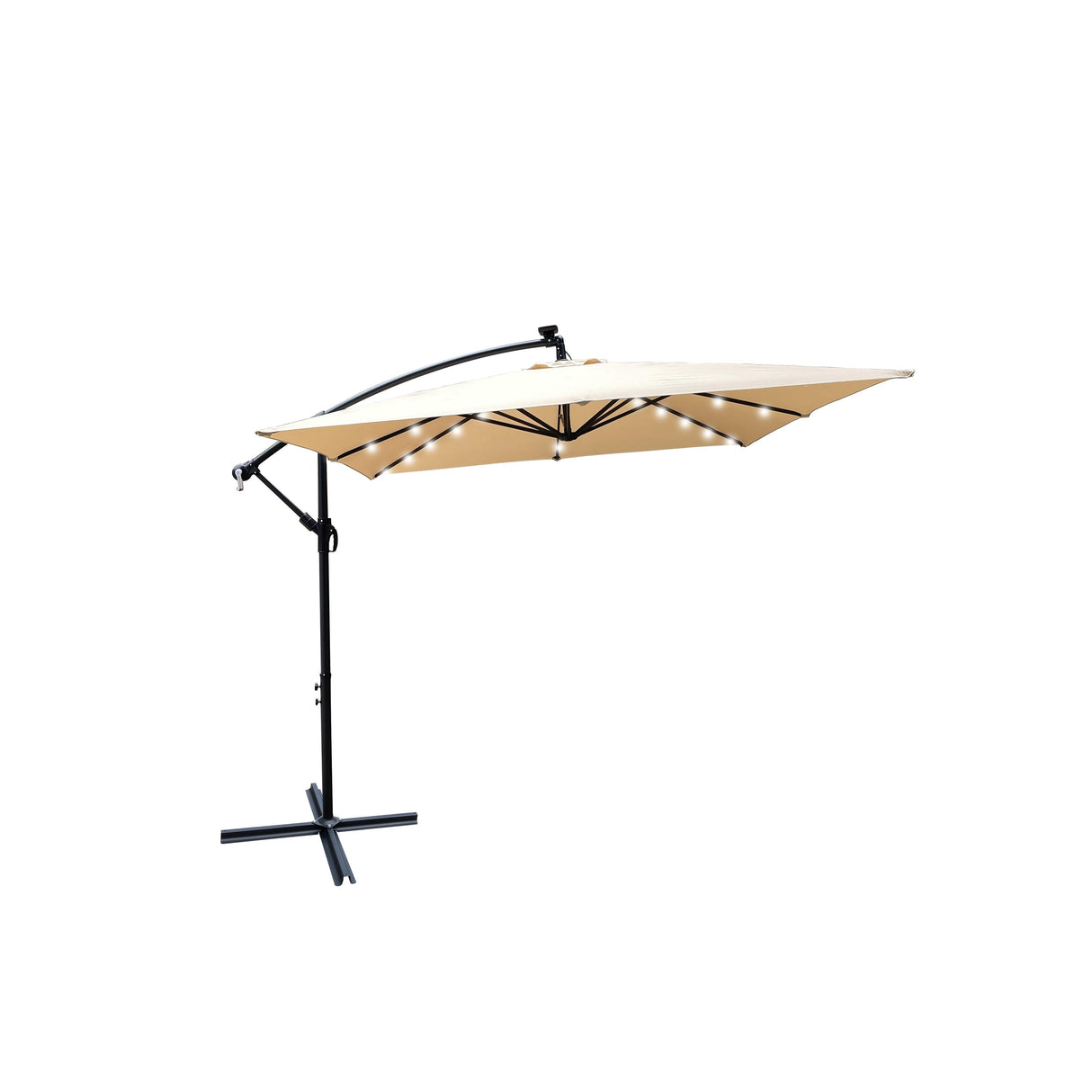 Outdoor Market Umbrella with Base and Solar Powered LED Lights