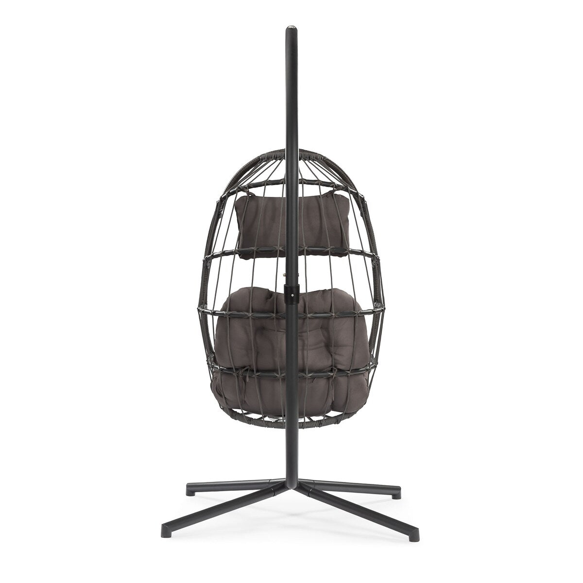 Outdoor Patio Wicker Hanging Chair Swing Chair Patio Egg Chair UV Resistant Grey Cushion Chair with Aluminum Frame