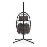 Outdoor Patio Wicker Hanging Chair Swing Chair Patio Egg Chair UV Resistant Grey Cushion Chair with Aluminum Frame