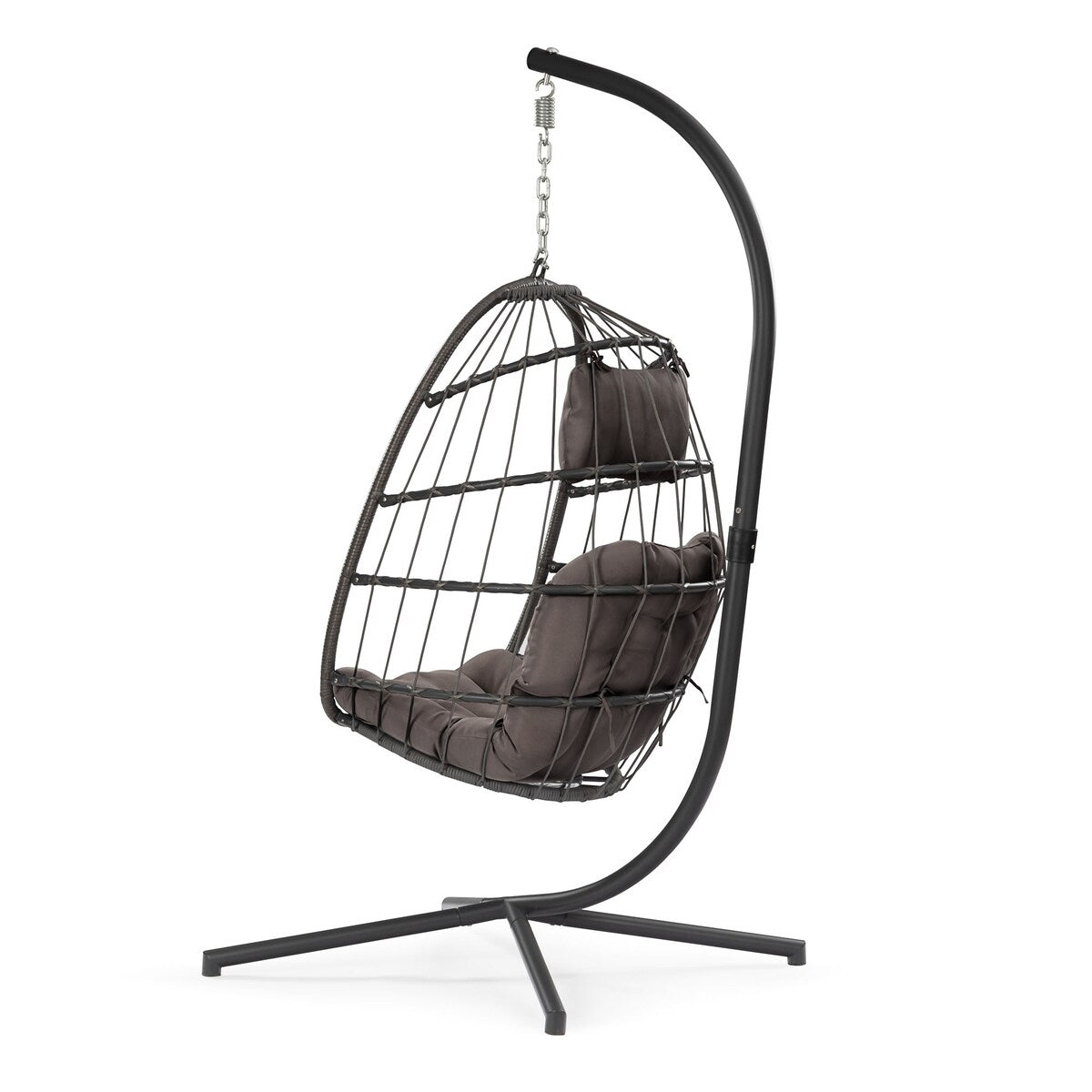 Outdoor Patio Wicker Hanging Chair Swing Chair Patio Egg Chair UV Resistant Grey Cushion Chair with Aluminum Frame