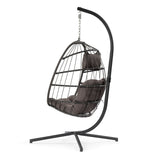 Outdoor Patio Wicker Hanging Chair Swing Chair Patio Egg Chair UV Resistant Grey Cushion Chair with Aluminum Frame