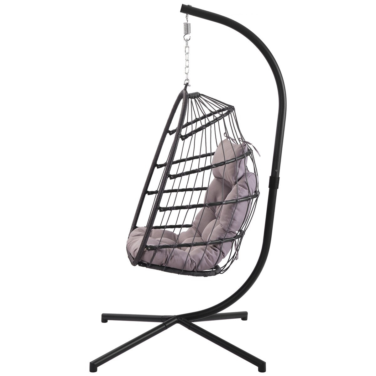 Outdoor Patio Wicker Hanging Chair Swing Chair Patio Egg Chair UV Resistant Grey Cushion Chair with Aluminum Frame