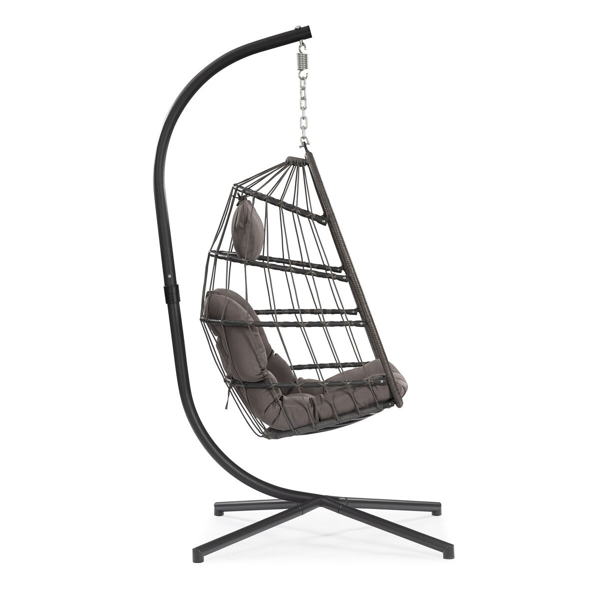 Outdoor Patio Wicker Hanging Chair Swing Chair Patio Egg Chair UV Resistant Grey Cushion Chair with Aluminum Frame
