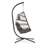 Outdoor Patio Wicker Hanging Chair Swing Chair Patio Egg Chair UV Resistant Grey Cushion Chair with Aluminum Frame