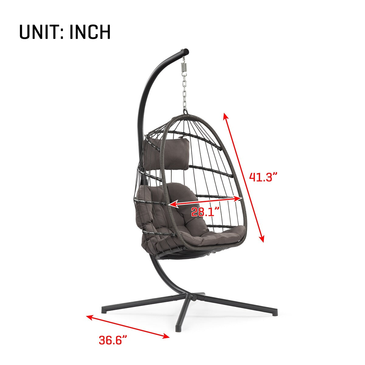 Outdoor Patio Wicker Hanging Chair Swing Chair Patio Egg Chair UV Resistant Grey Cushion Chair with Aluminum Frame