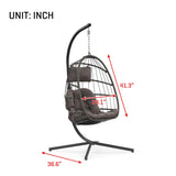 Outdoor Patio Wicker Hanging Chair Swing Chair Patio Egg Chair UV Resistant Grey Cushion Chair with Aluminum Frame
