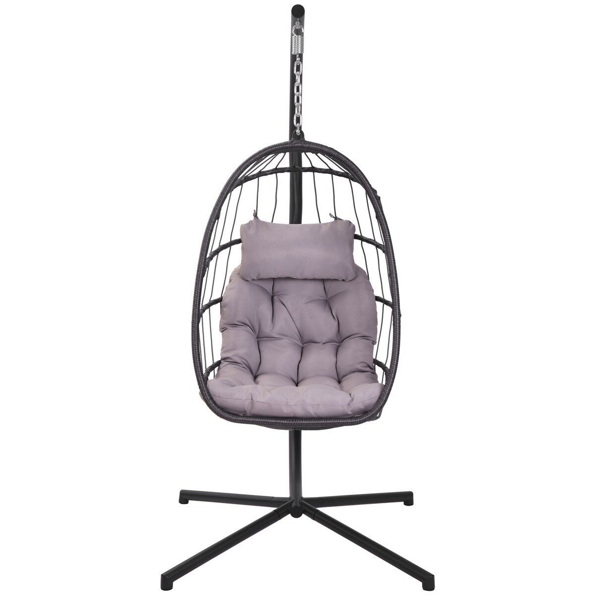 Outdoor Patio Wicker Hanging Chair Swing Chair Patio Egg Chair UV Resistant Grey Cushion Chair with Aluminum Frame