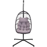 Outdoor Patio Wicker Hanging Chair Swing Chair Patio Egg Chair UV Resistant Grey Cushion Chair with Aluminum Frame