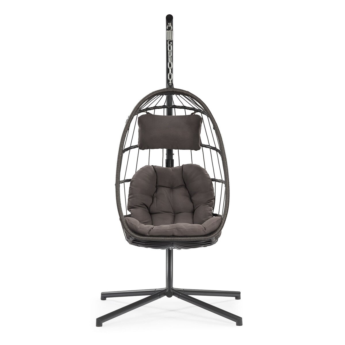 Outdoor Patio Wicker Hanging Chair Swing Chair Patio Egg Chair UV Resistant Grey Cushion Chair with Aluminum Frame