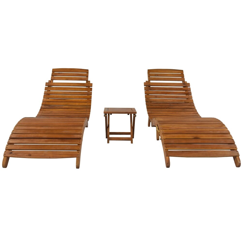 Outdoor Patio Wood Portable Extended Chaise Lounge Set - 36.2”Lx21.3"W