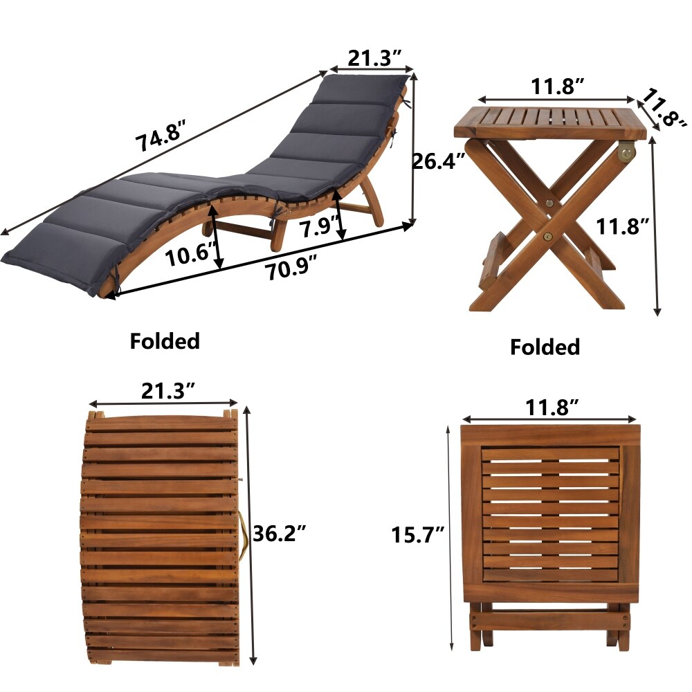 Outdoor Patio Wood Portable Extended Chaise Lounge Set - 36.2”Lx21.3"W