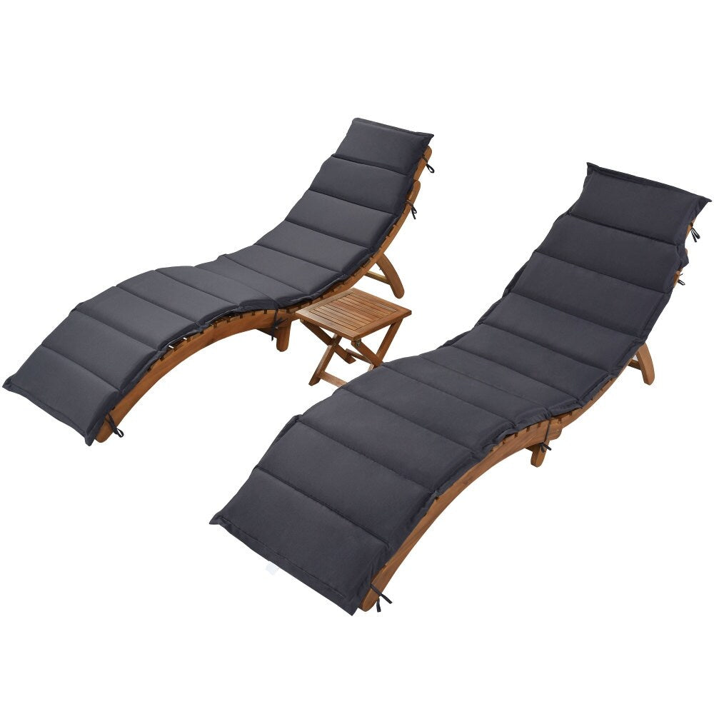Outdoor Patio Wood Portable Extended Chaise Lounge Set - 36.2”Lx21.3"W