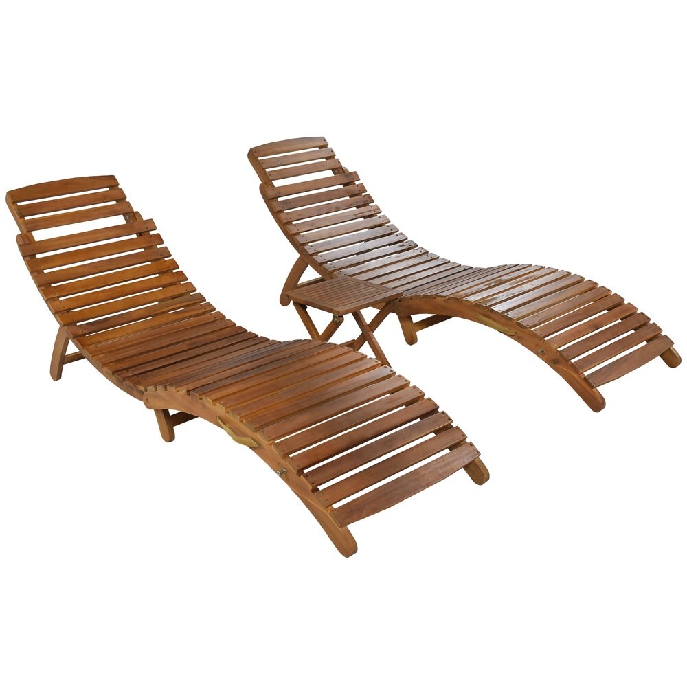 Outdoor Patio Wood Portable Extended Chaise Lounge Set - 36.2”Lx21.3"W