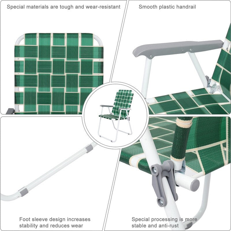 Outdoor Picnic Camping Folding Beach Chair Set of 2 - Dark Green