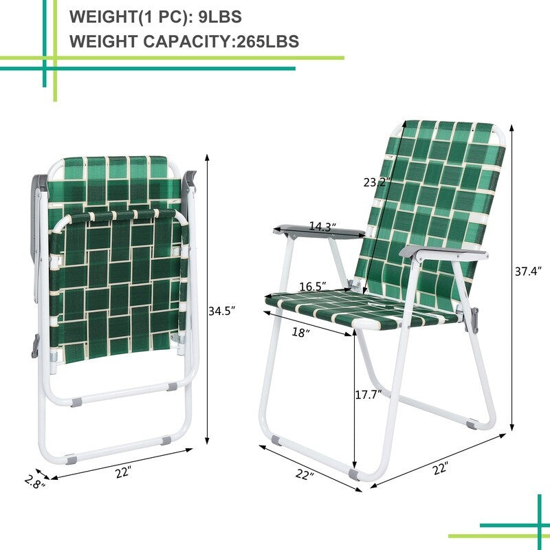 Outdoor Picnic Camping Folding Beach Chair Set of 2 - Dark Green