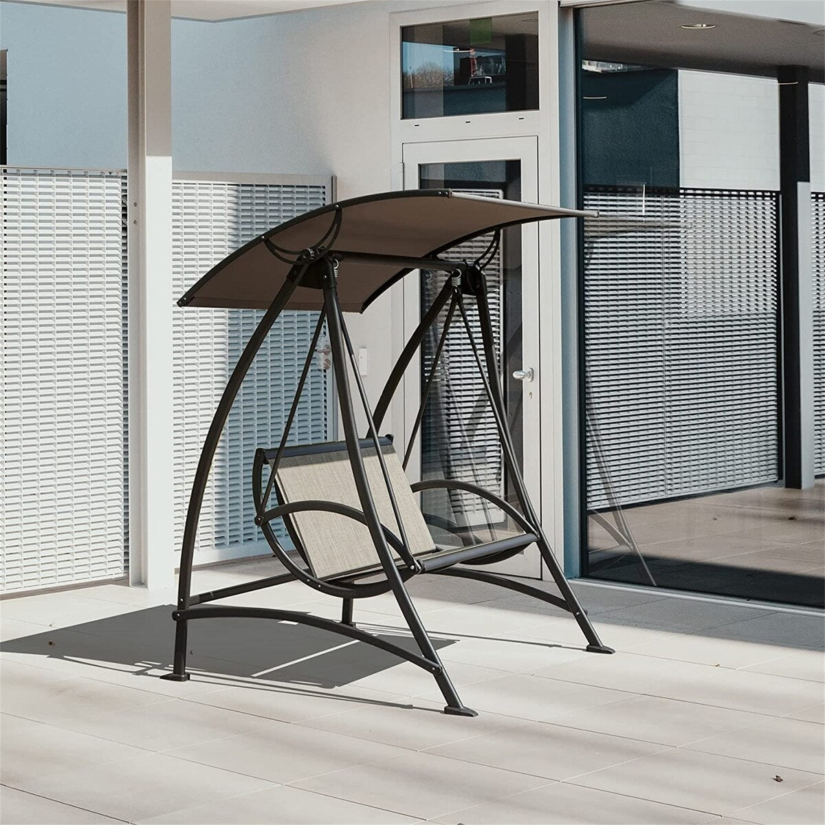 Outdoor Porch Swing with Adjustable Canopy and Durable Steel Frame