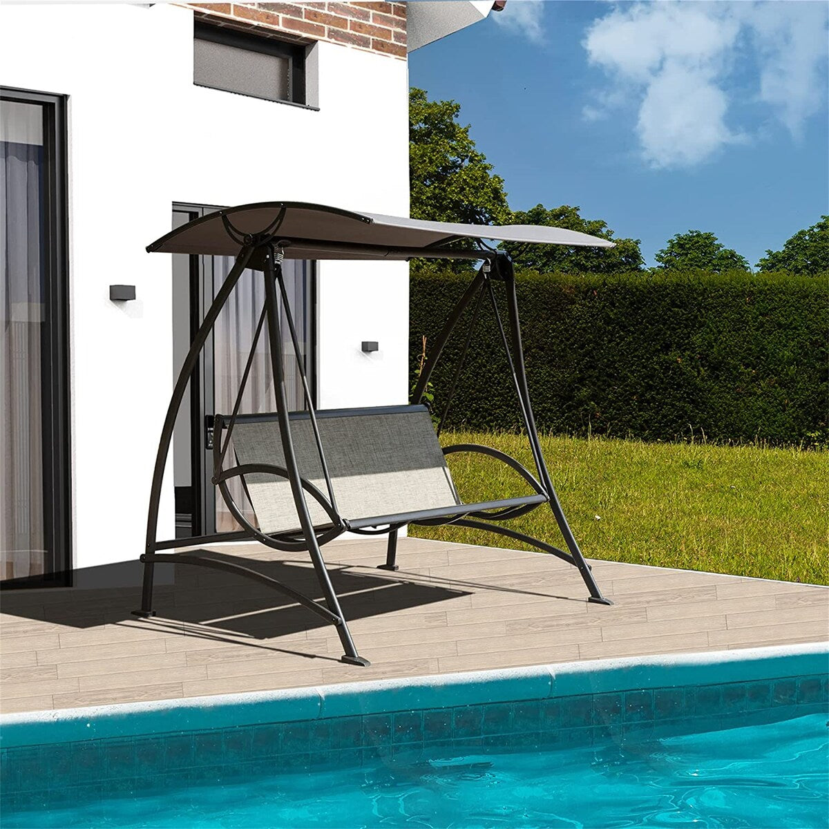 Outdoor Porch Swing with Adjustable Canopy and Durable Steel Frame