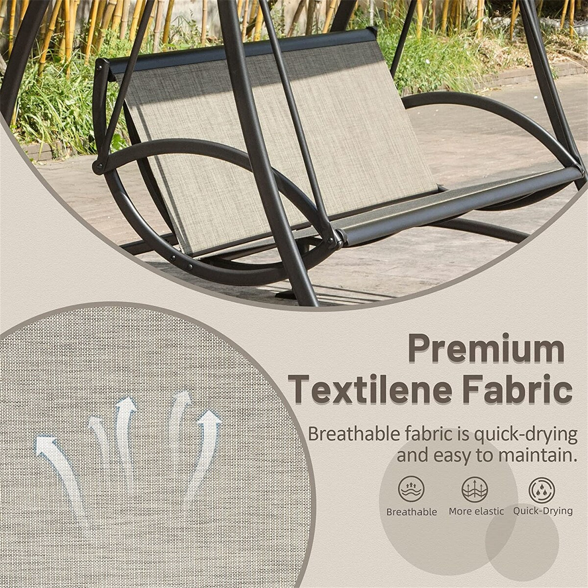 Outdoor Porch Swing with Adjustable Canopy and Durable Steel Frame