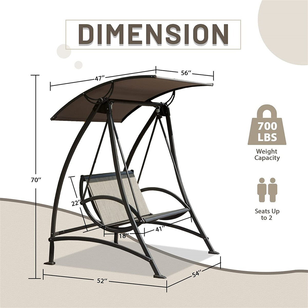 Outdoor Porch Swing with Adjustable Canopy and Durable Steel Frame