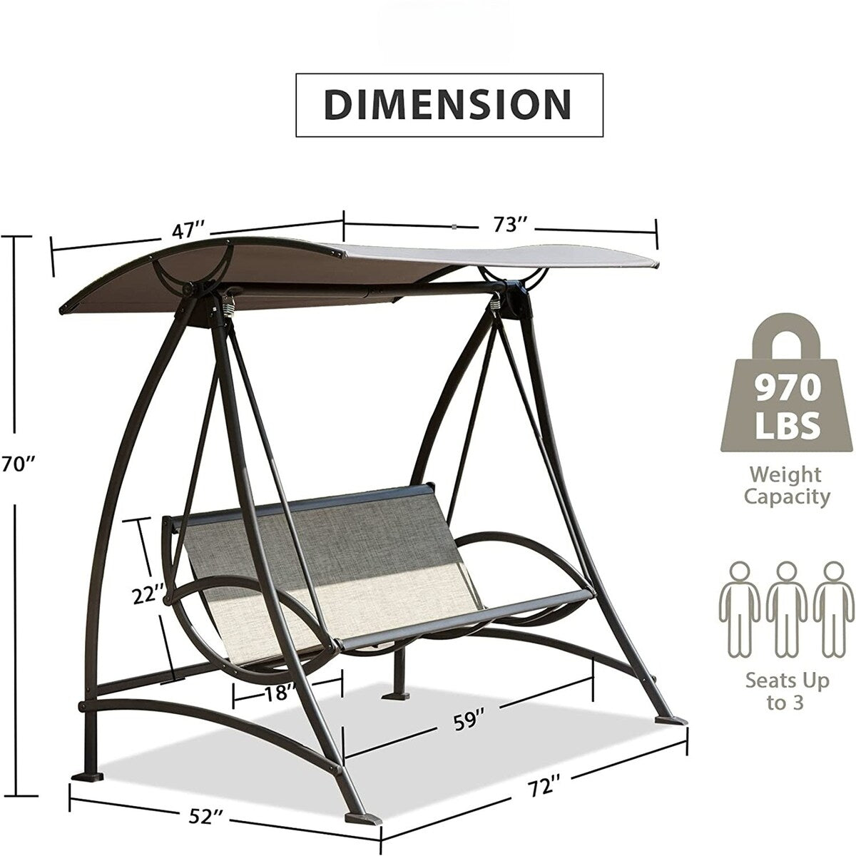 Outdoor Porch Swing with Adjustable Canopy and Durable Steel Frame