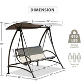 Outdoor Porch Swing with Adjustable Canopy and Durable Steel Frame