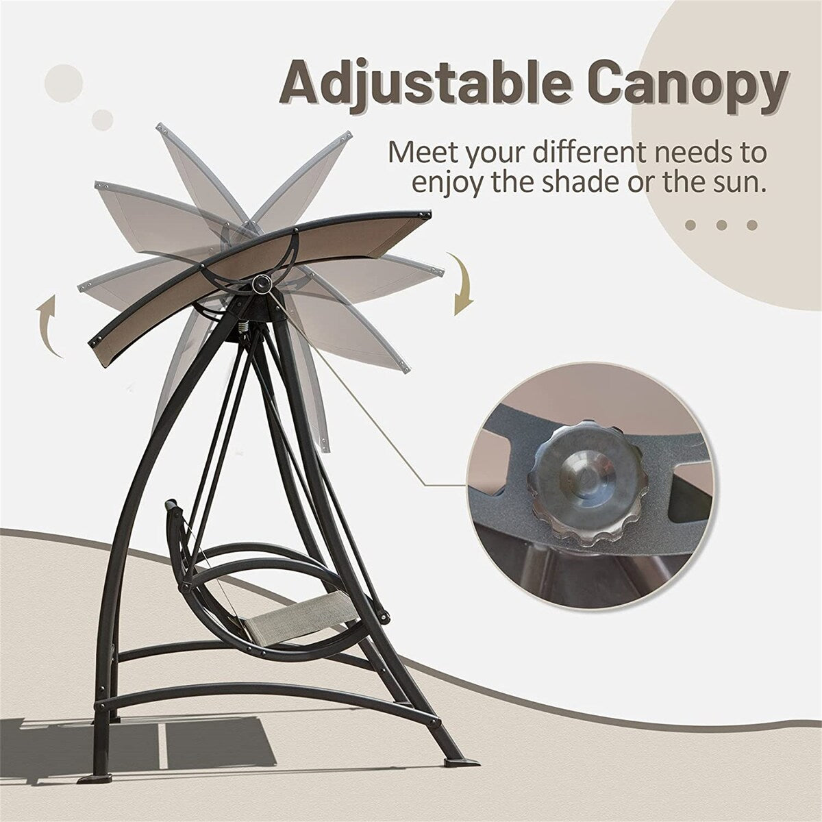 Outdoor Porch Swing with Adjustable Canopy and Durable Steel Frame