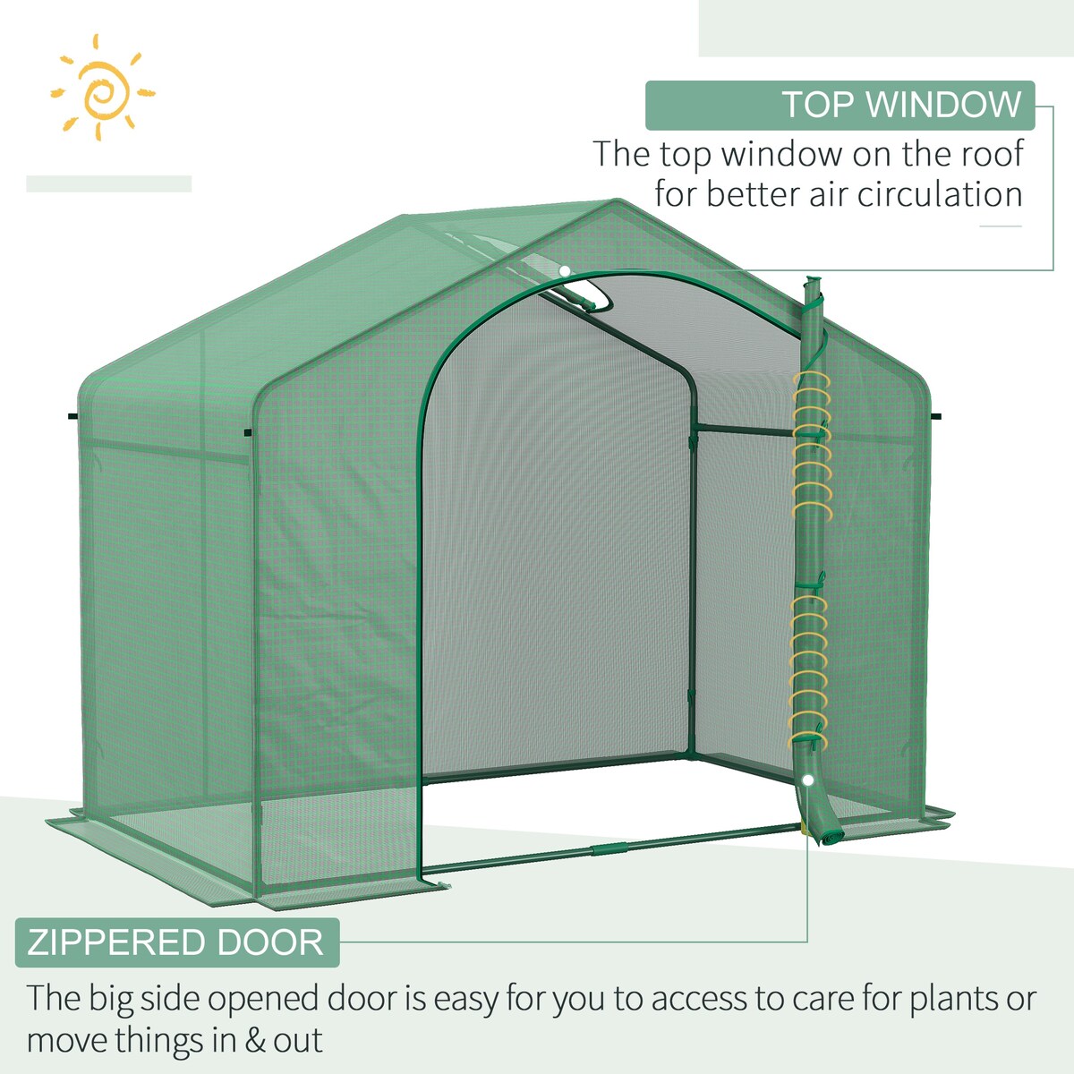 Outdoor Portable Walk-in Greenhouse with PE Cover, Steel Frame , Zipper Door, Top Vent for Plants,6' x 3' x 5'