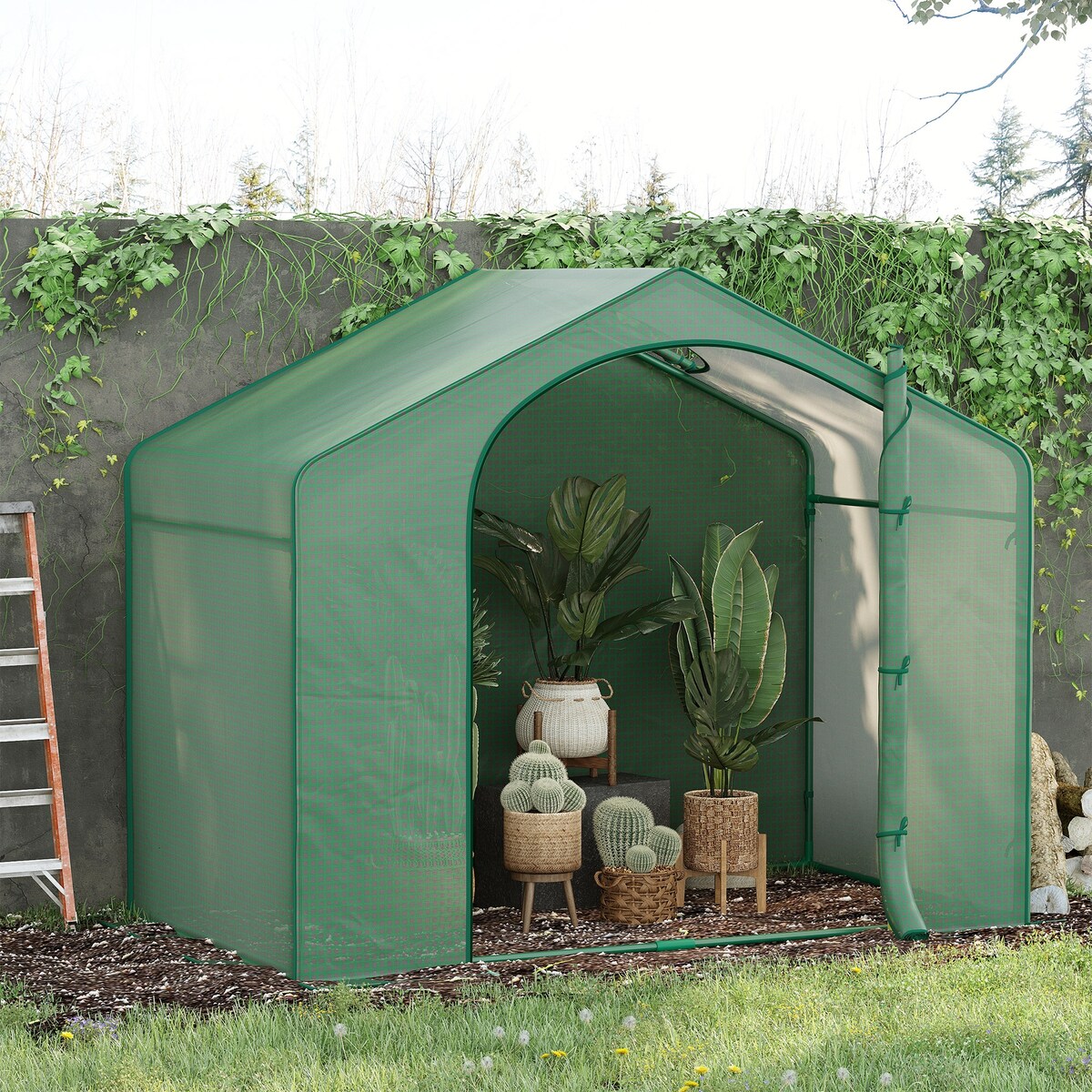 Outdoor Portable Walk-in Greenhouse with PE Cover, Steel Frame , Zipper Door, Top Vent for Plants,6' x 3' x 5'