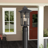 JAZAVA Outdoor Post Light, Outdoor Pole Lantern Pillar Light Fixture with Seeded Glass Shade, Matte Black Finish