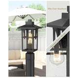 JAZAVA Outdoor Post Light, Outdoor Pole Lantern Pillar Light Fixture with Seeded Glass Shade, Matte Black Finish