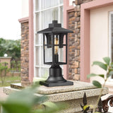 JAZAVA Outdoor Post Light, Outdoor Pole Lantern Pillar Light Fixture with Seeded Glass Shade, Matte Black Finish